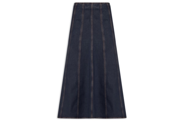 Saia Midi Jeans Seamed Flare Skirt - Azul