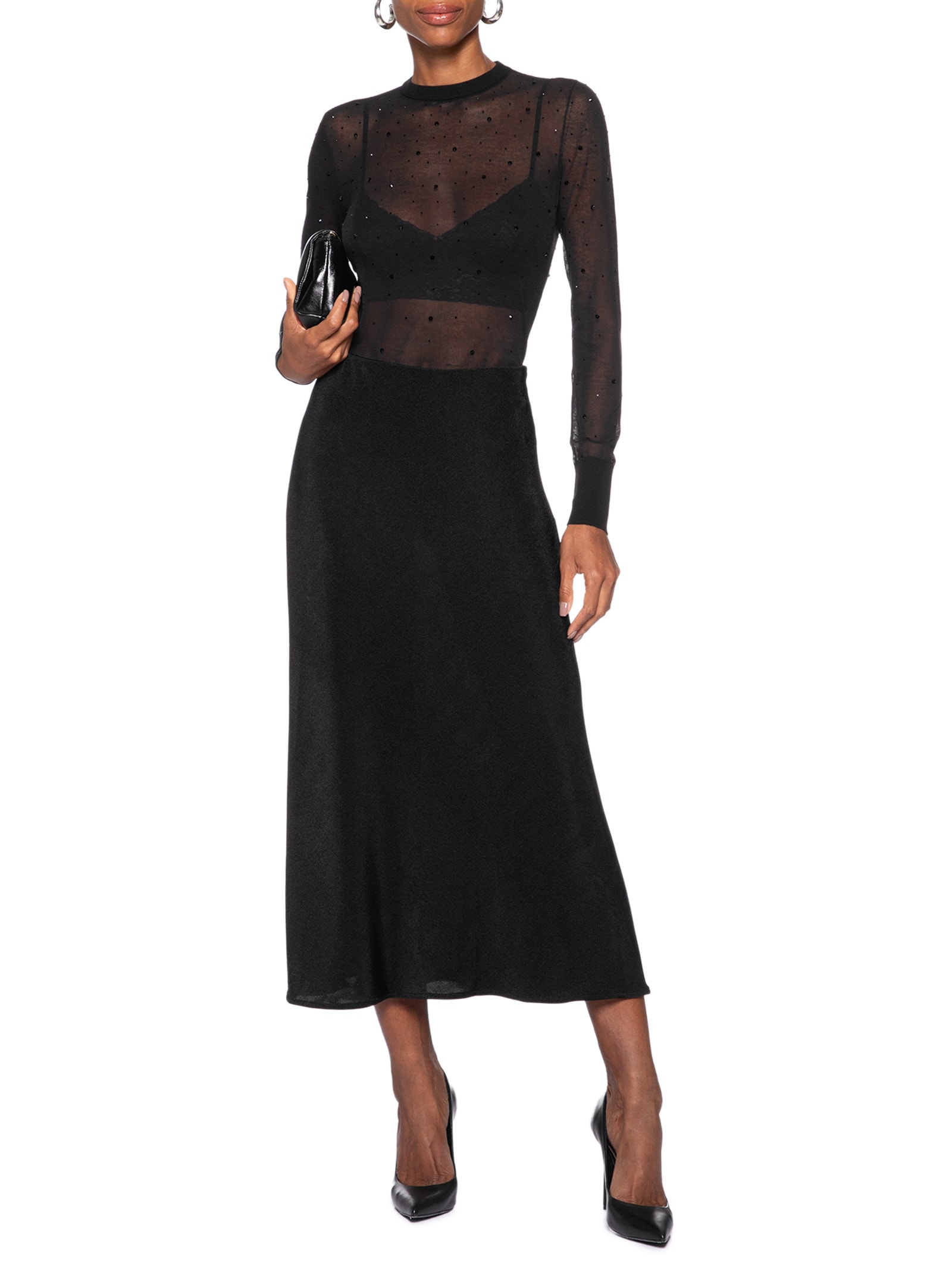 Saia Midi Jersey Preto Animale
