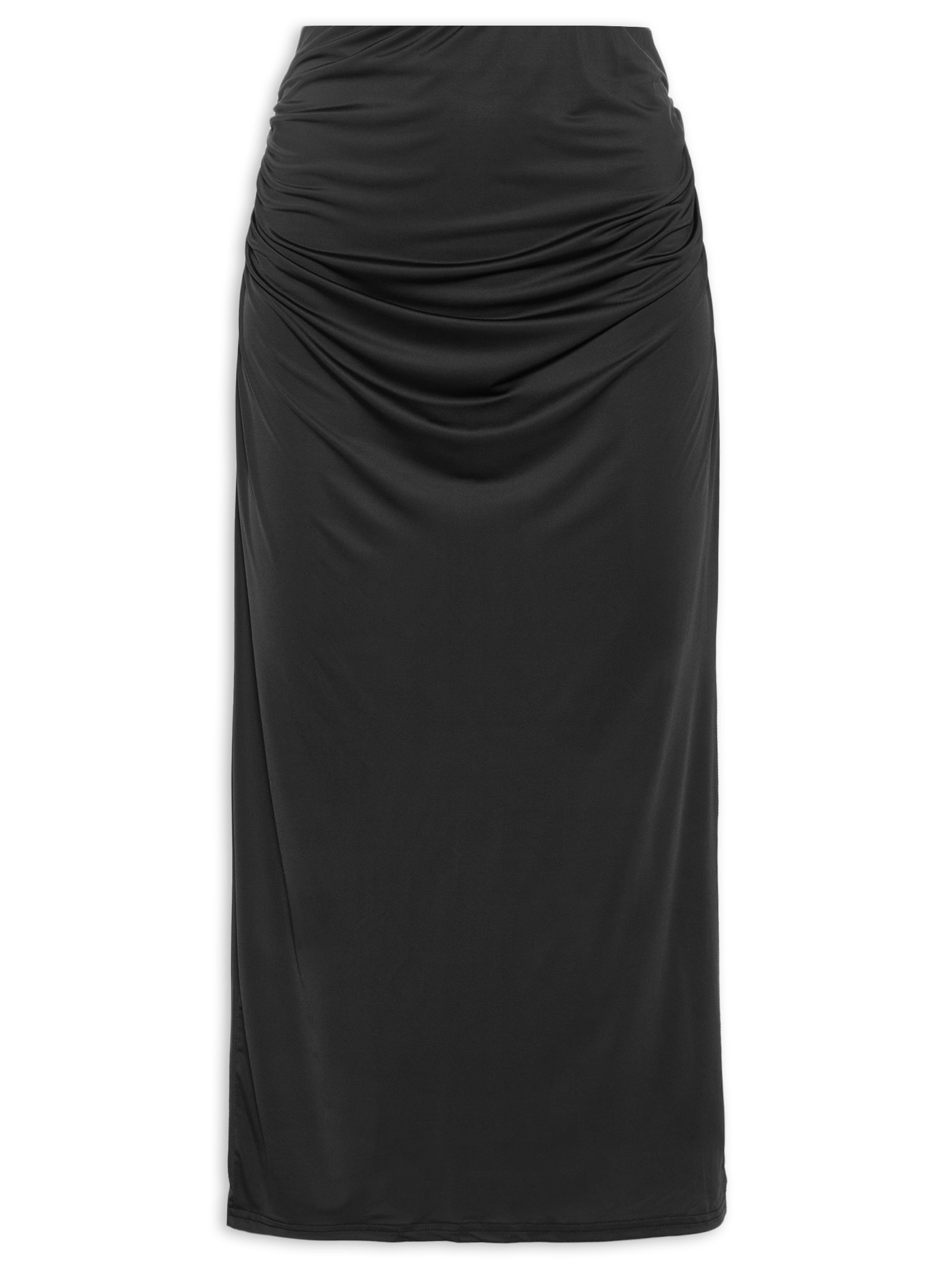 Saia Midi Lateral Drapeada Preto Market 33