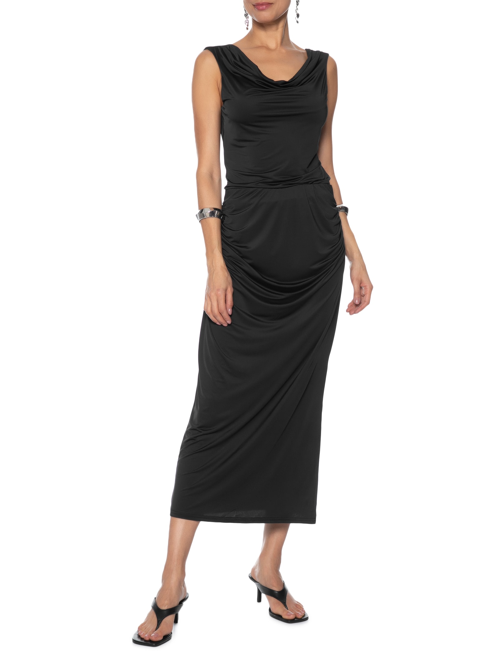 Saia Midi Lateral Drapeada Preto Market 33