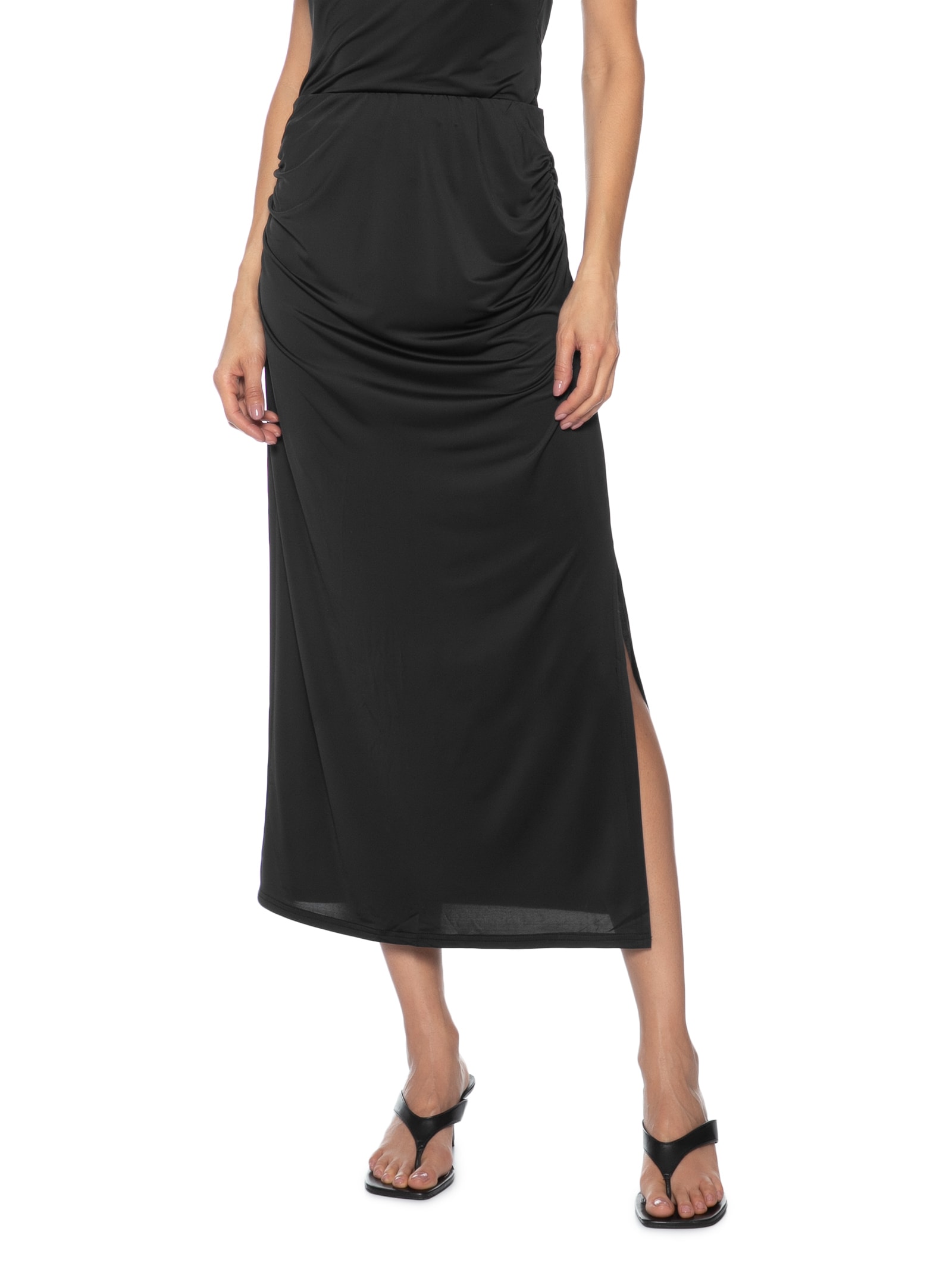 Saia Midi Lateral Drapeada Preto Market 33