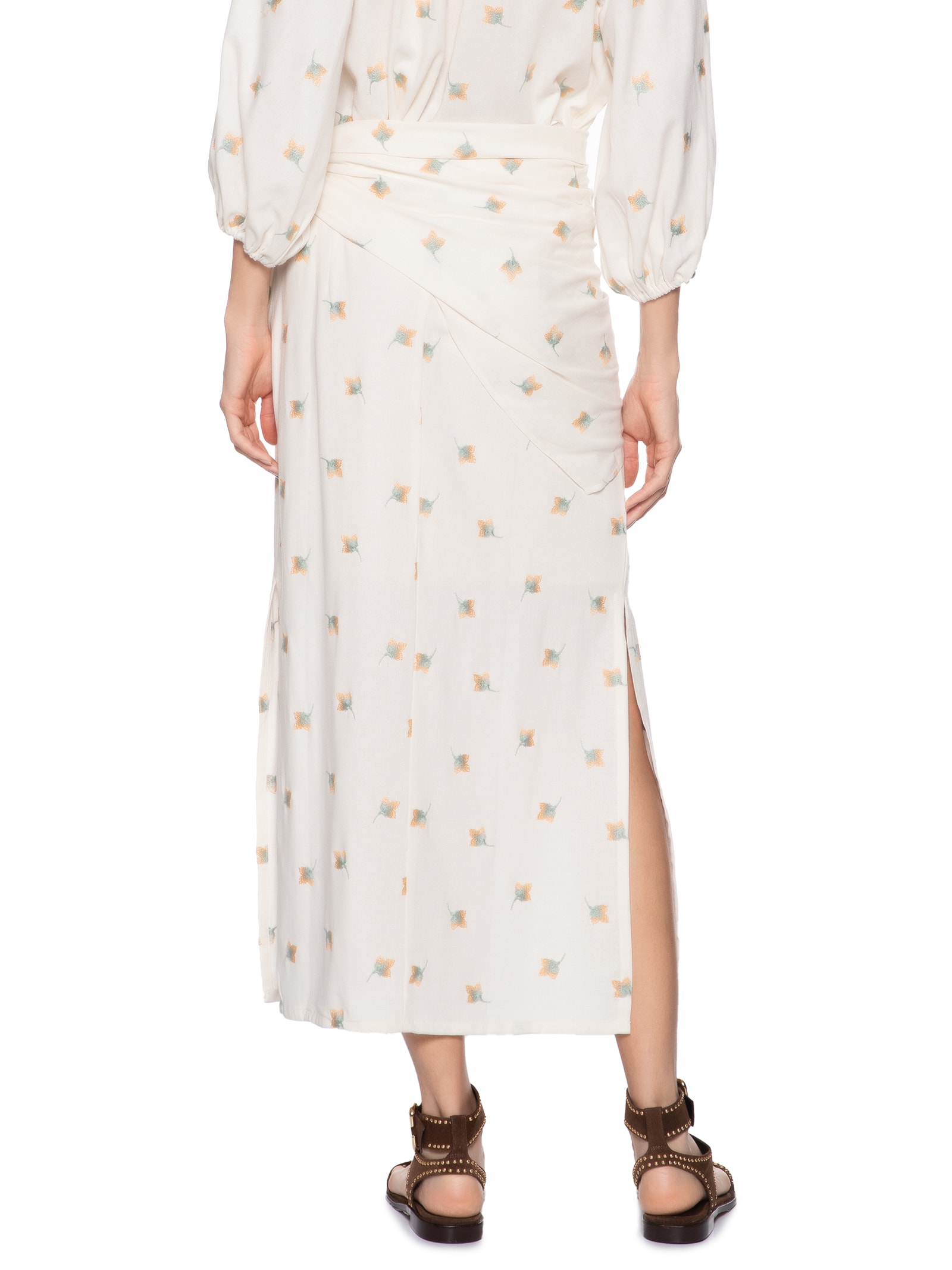 Saia Midi Lenço Bordado Floral Branco Maria Filó