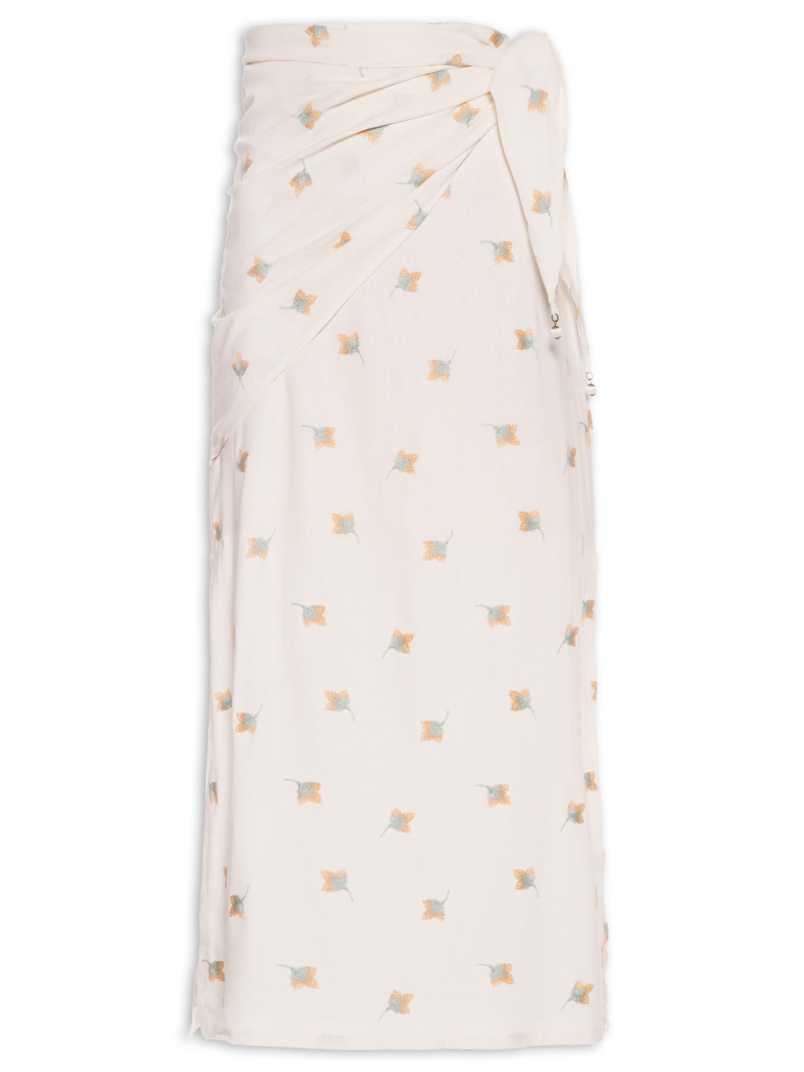 Saia Midi Lenço Bordado Floral Branco Maria Filó