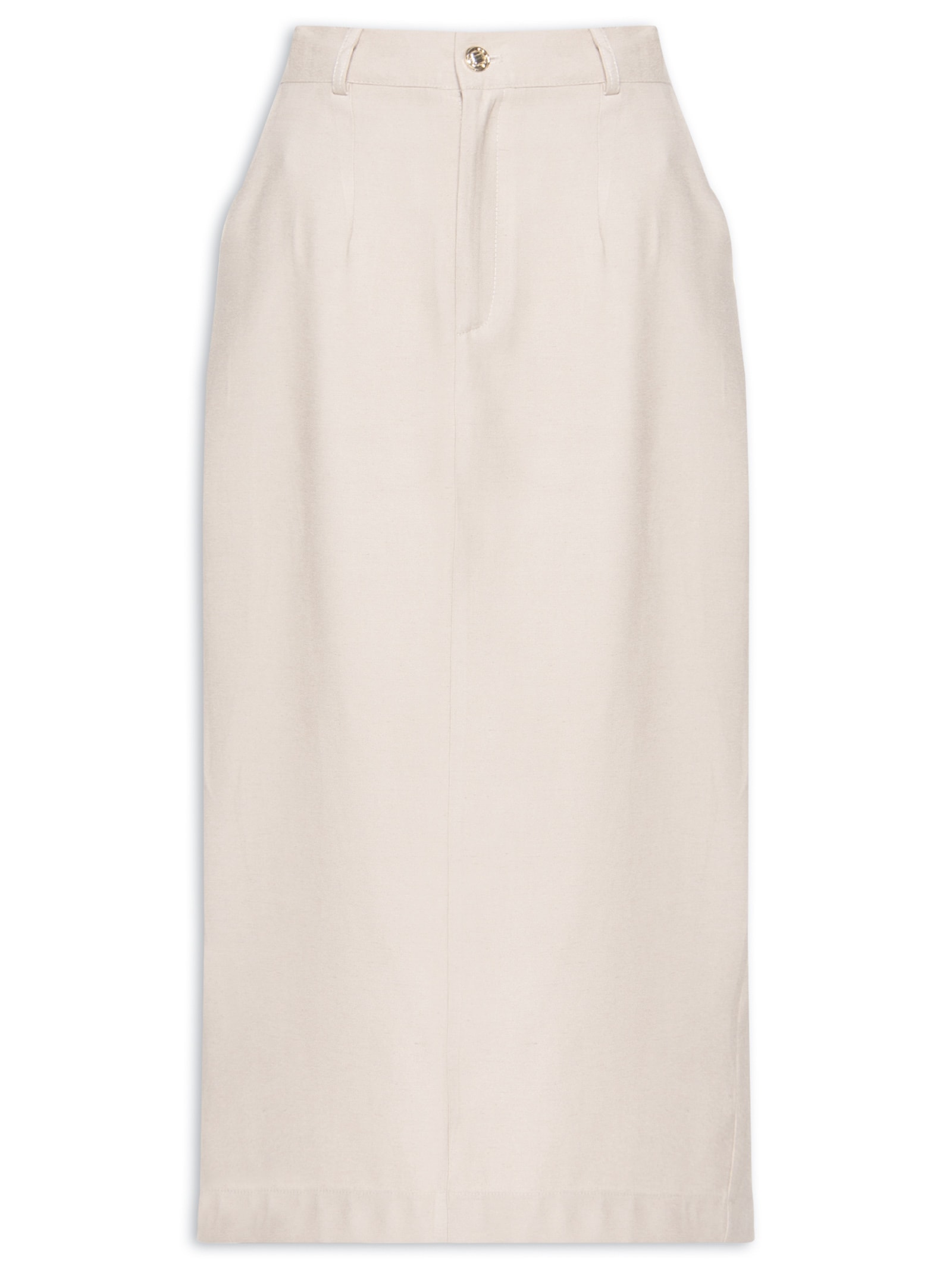 Saia Midi Linho Bege Basiq