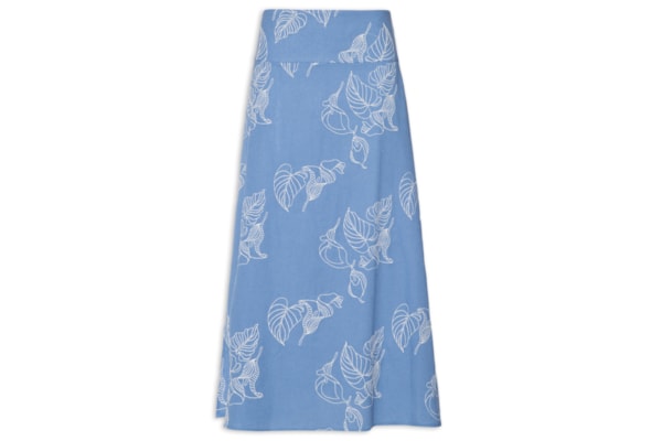 Saia Midi Linho Bordado Copo De Leite - Azul