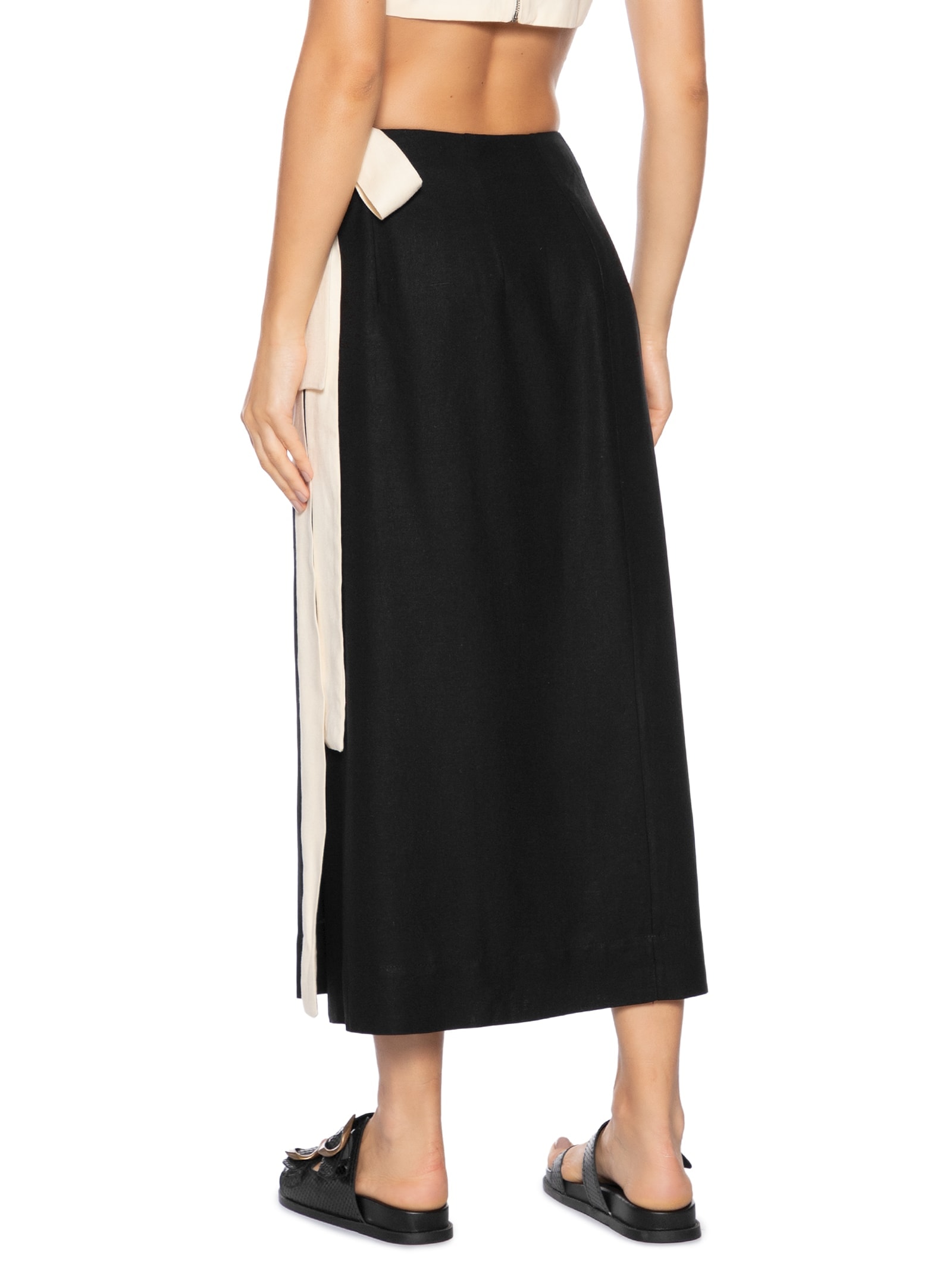 Saia Midi Linho Bordado Floral Preto Dress To