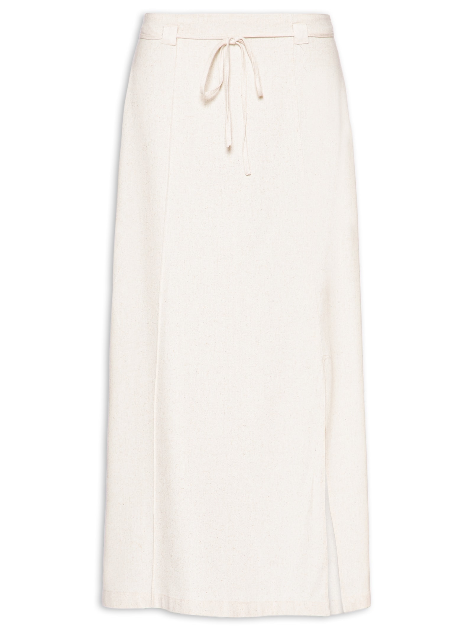 Saia Midi Linho com Fenda Off White Basiq