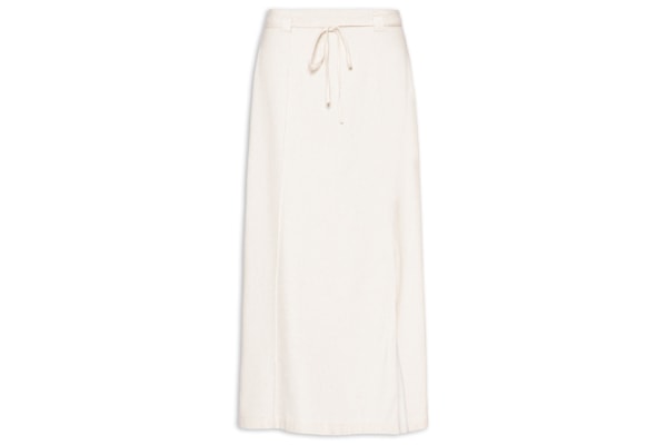 Saia Midi Linho com Fenda - Off White