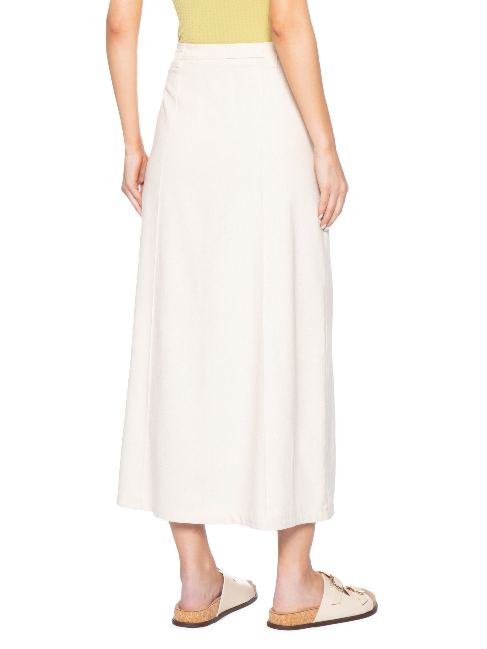 Saia Midi Linho com Fenda Off White Basiq
