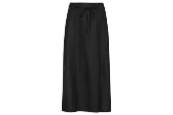 Saia Midi Linho com Fenda - Preto