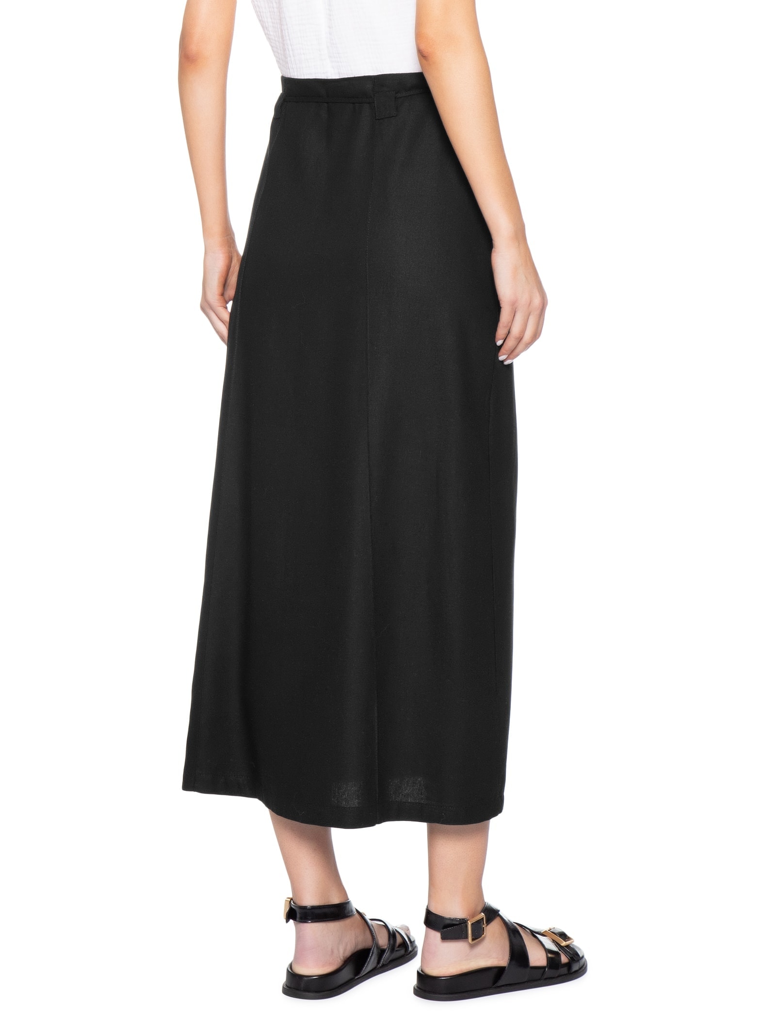 Saia Midi Linho com Fenda Preto Basiq