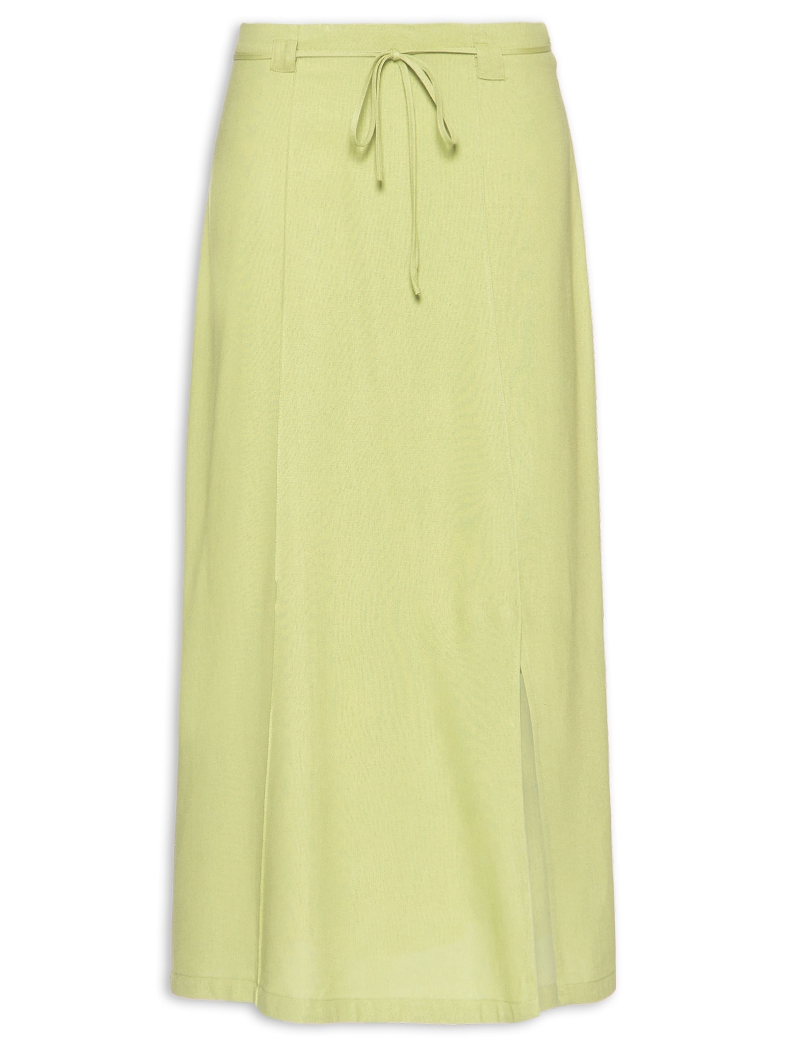 Saia Midi Linho com Fenda Verde Basiq