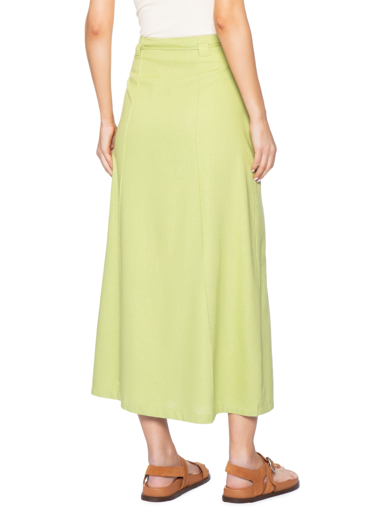 Saia Midi Linho com Fenda Verde Basiq