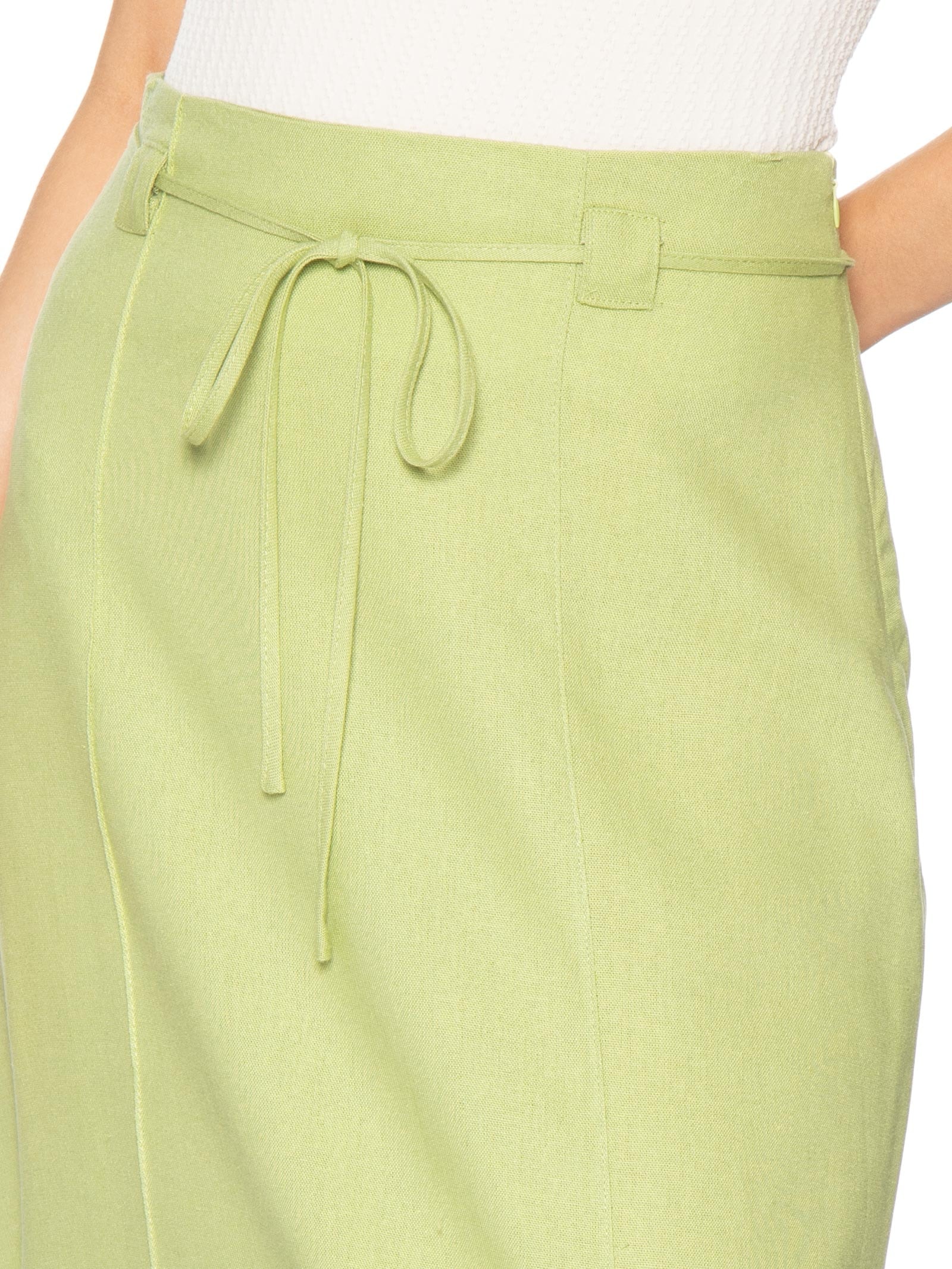 Saia Midi Linho com Fenda Verde Basiq