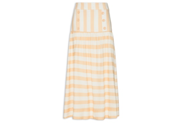 Saia Midi Linho Estampa Horizonte - Bege