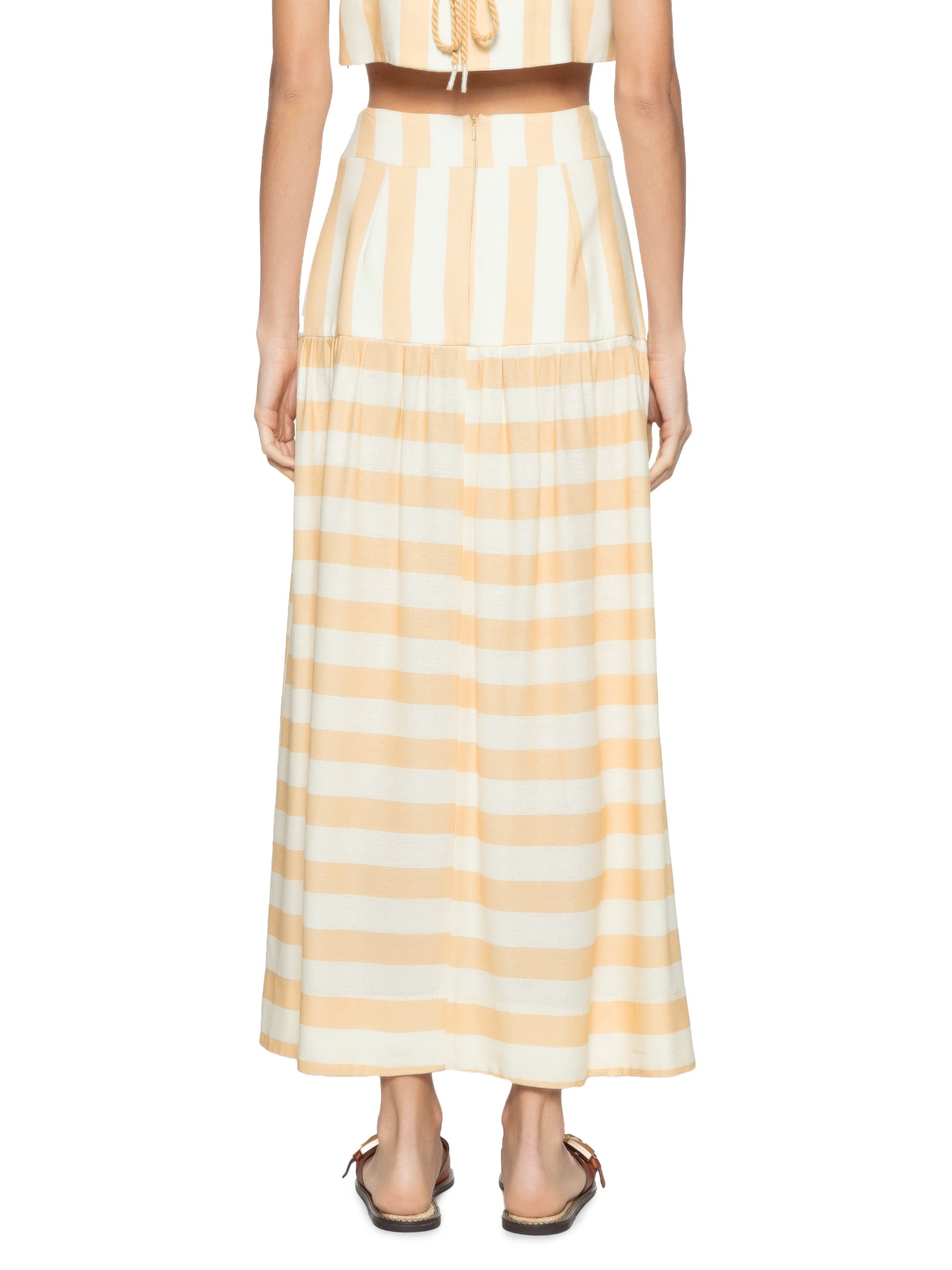 Saia Midi Linho Estampa Horizonte Bege Dress To