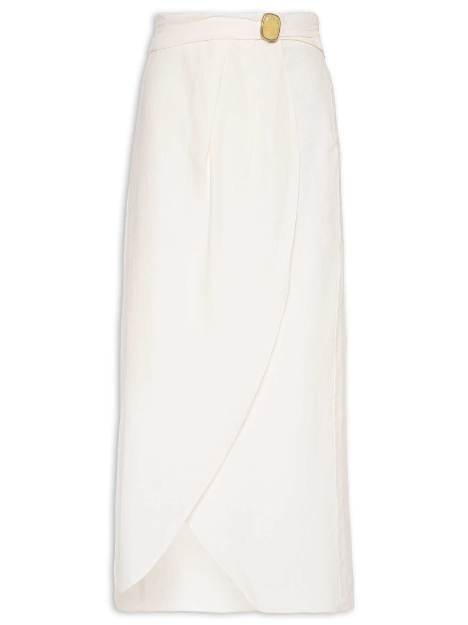 Saia Midi Linho Metal Branco Maria Filó