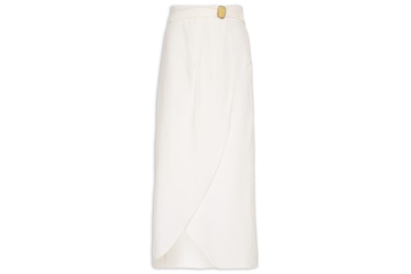 Saia Midi Linho Metal - Branco