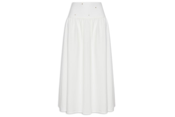 Saia Midi Linho Pala Bordado Paetê - Branco