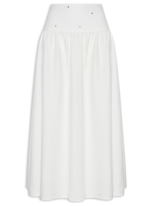 Saia Midi Linho Pala Bordado Paetê – Branco
