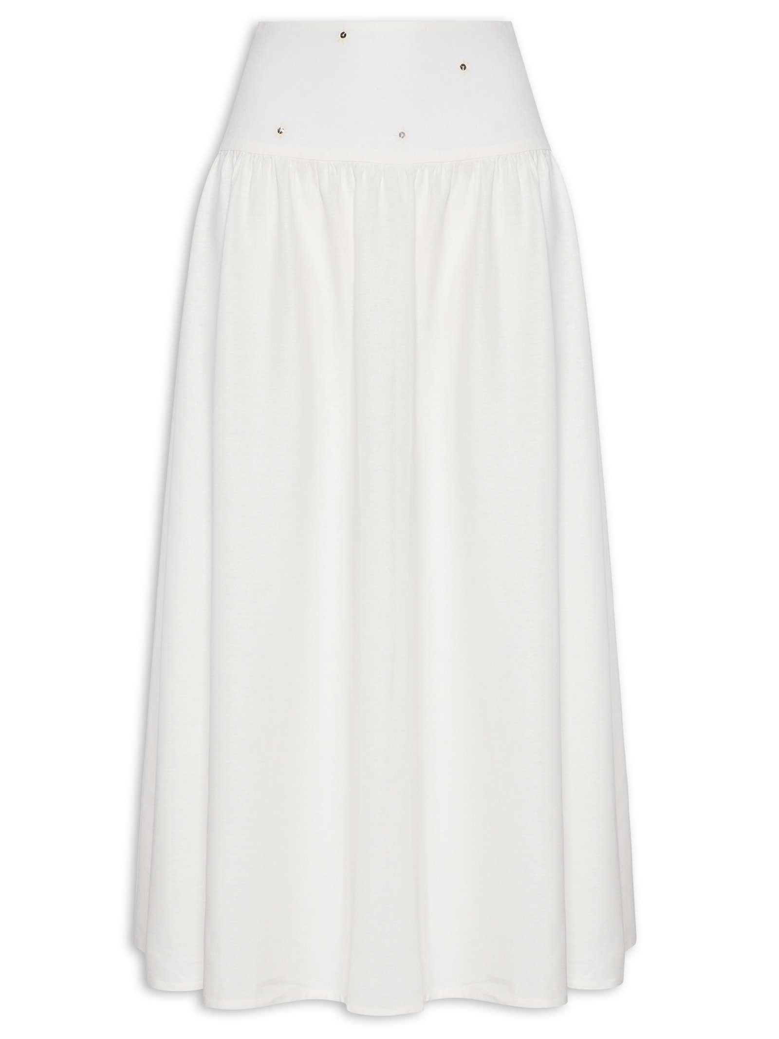 Saia Midi Linho Pala Bordado Paetê Branco Dress To