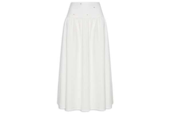 Saia Midi Linho Pala Bordado Paetê - Branco