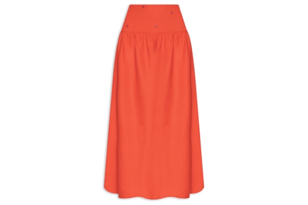 Saia Midi Linho Pala Bordado Paetê - Vermelho