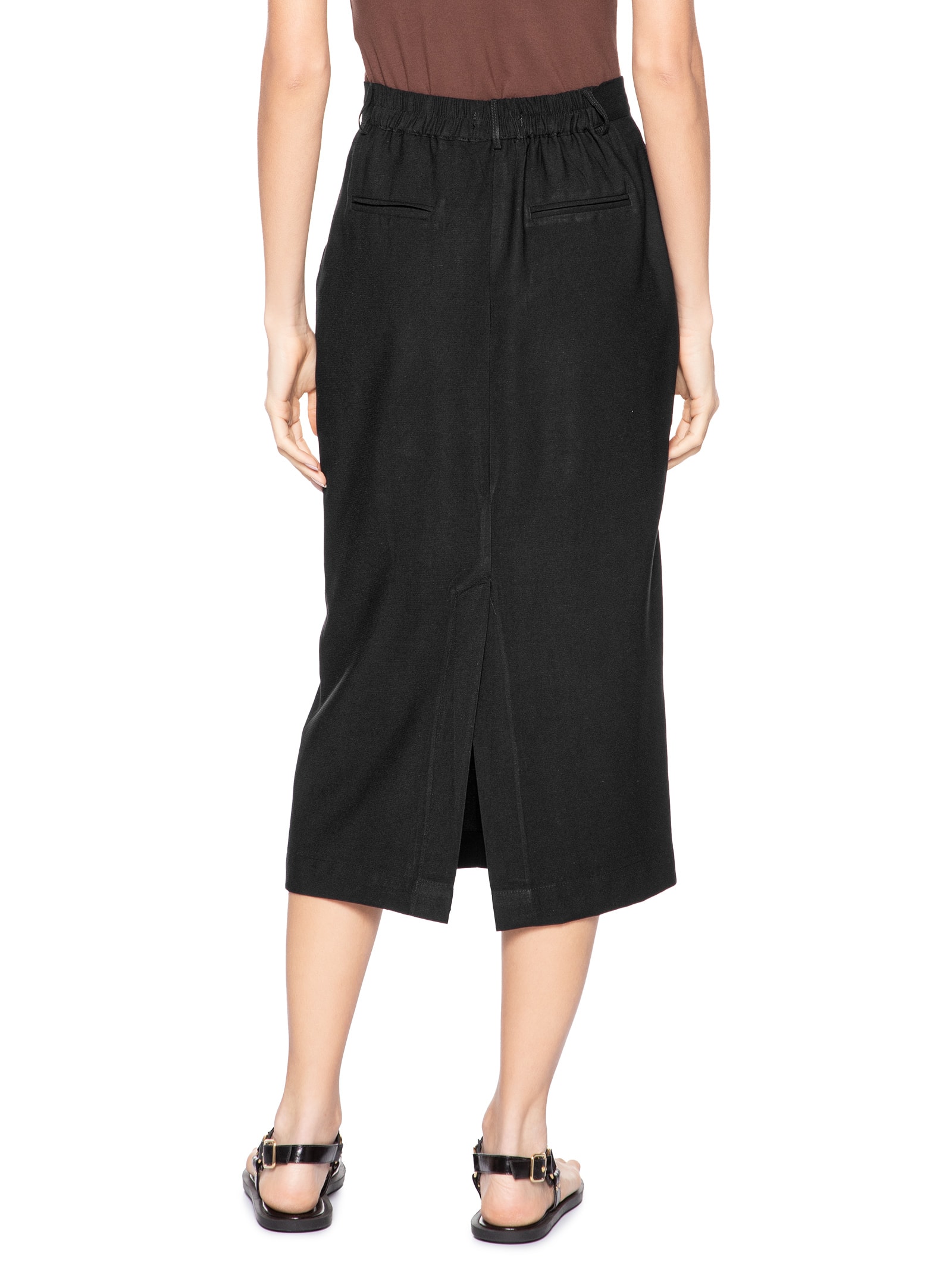 Saia Midi Linho Preto Basiq