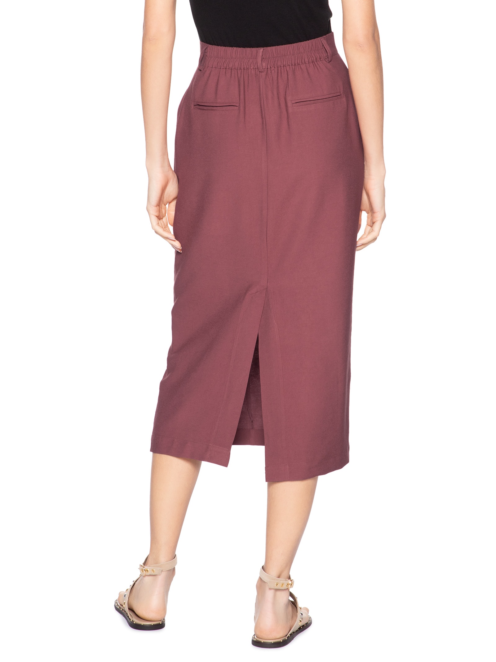 Saia Midi Linho Vermelho Basiq