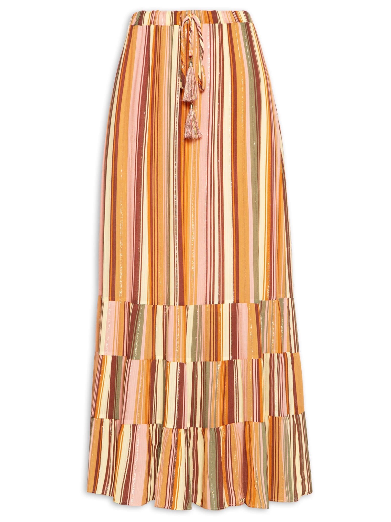 Saia Midi Lurex Estampa Bosque Rosa Dress To