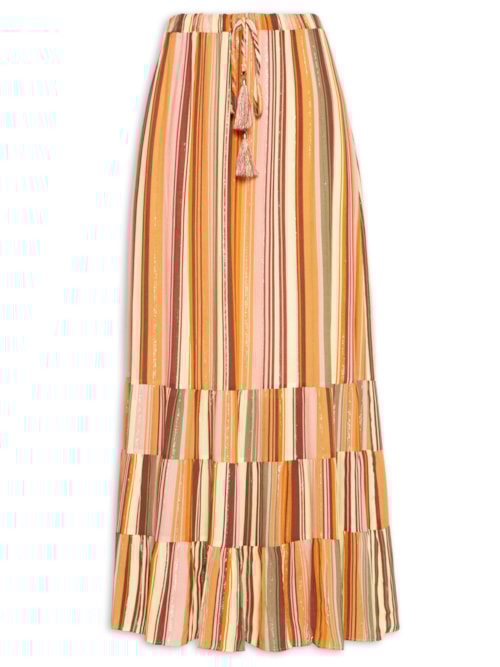 Saia Midi Lurex Estampa Bosque – Rosa