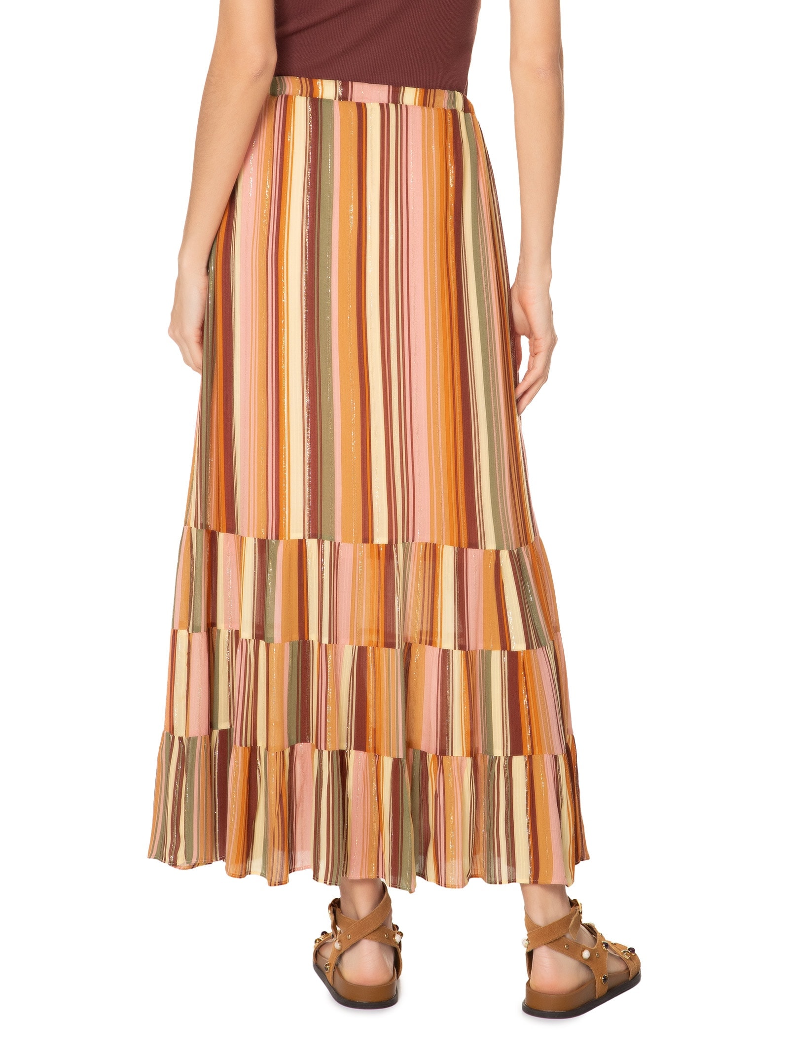 Saia Midi Lurex Estampa Bosque Rosa Dress To