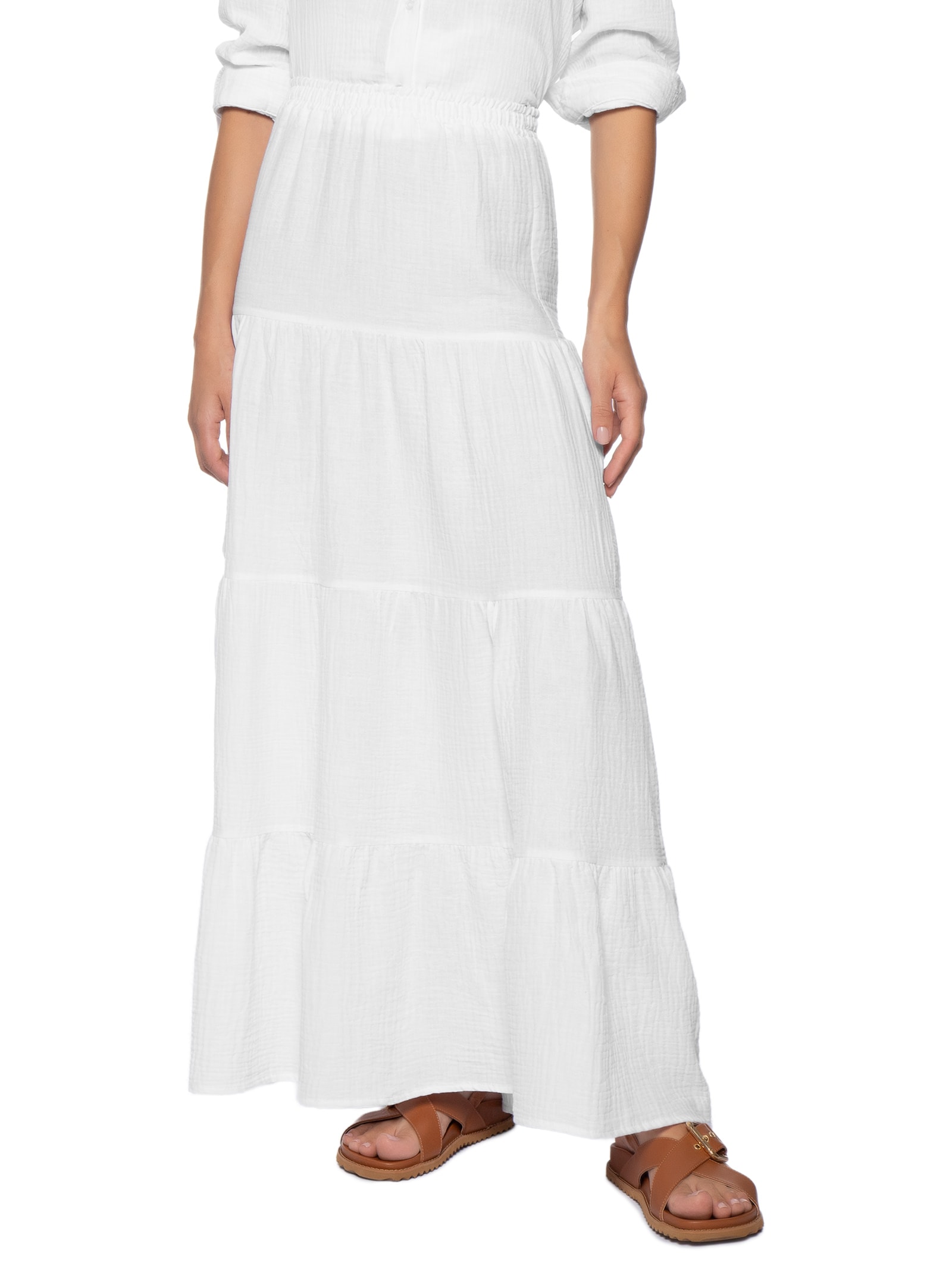 Saia Midi Marias Branco Basiq
