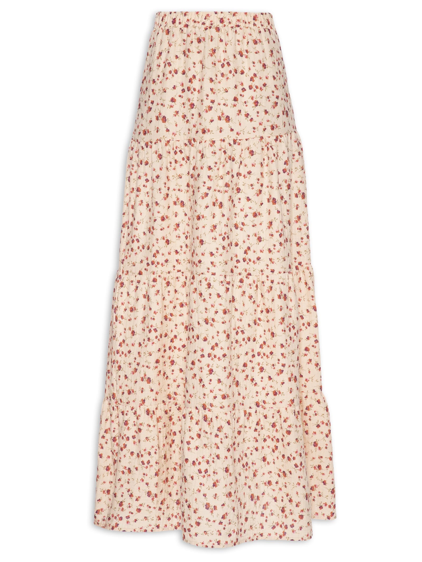 Saia Midi Marias Estampada Bege Basiq