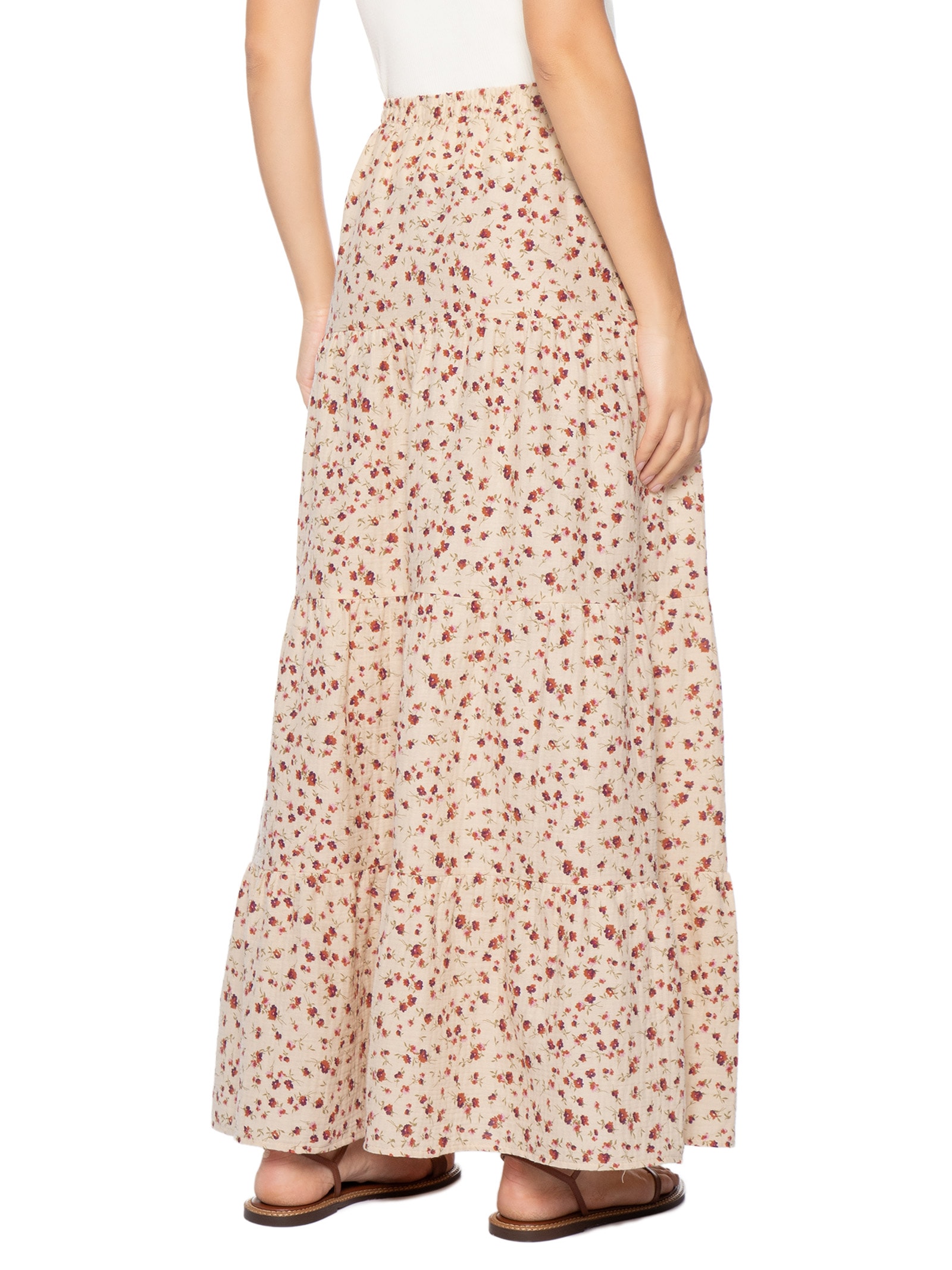 Saia Midi Marias Estampada Bege Basiq