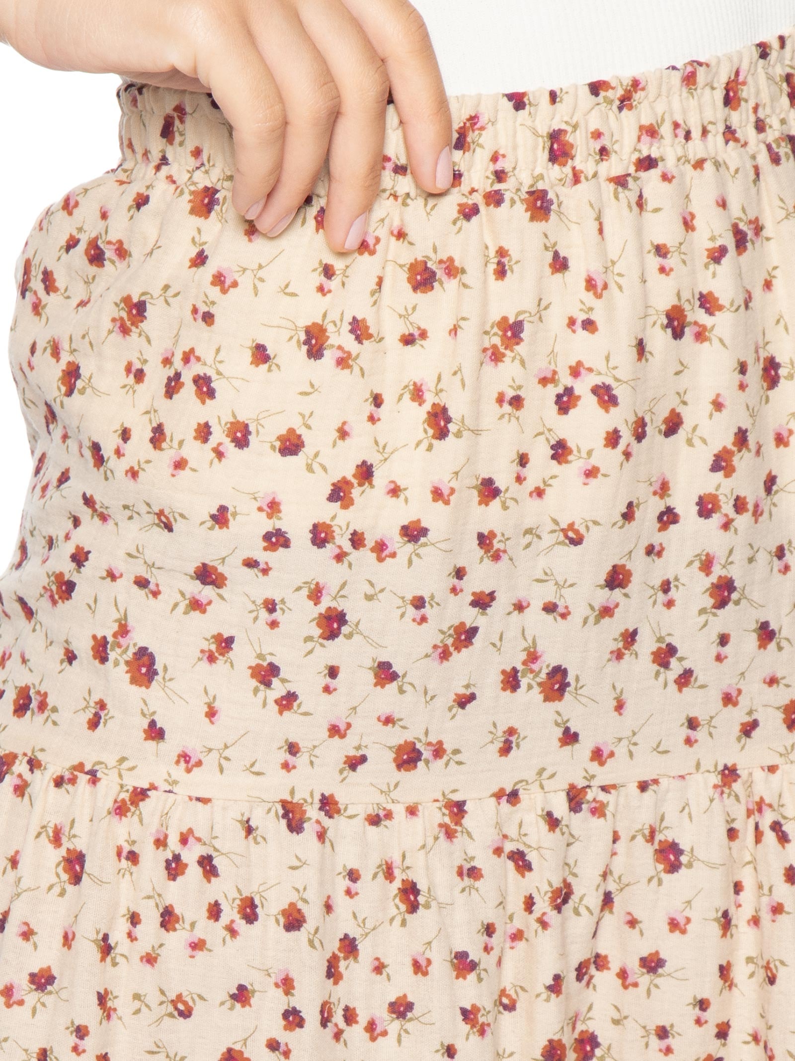 Saia Midi Marias Estampada Bege Basiq