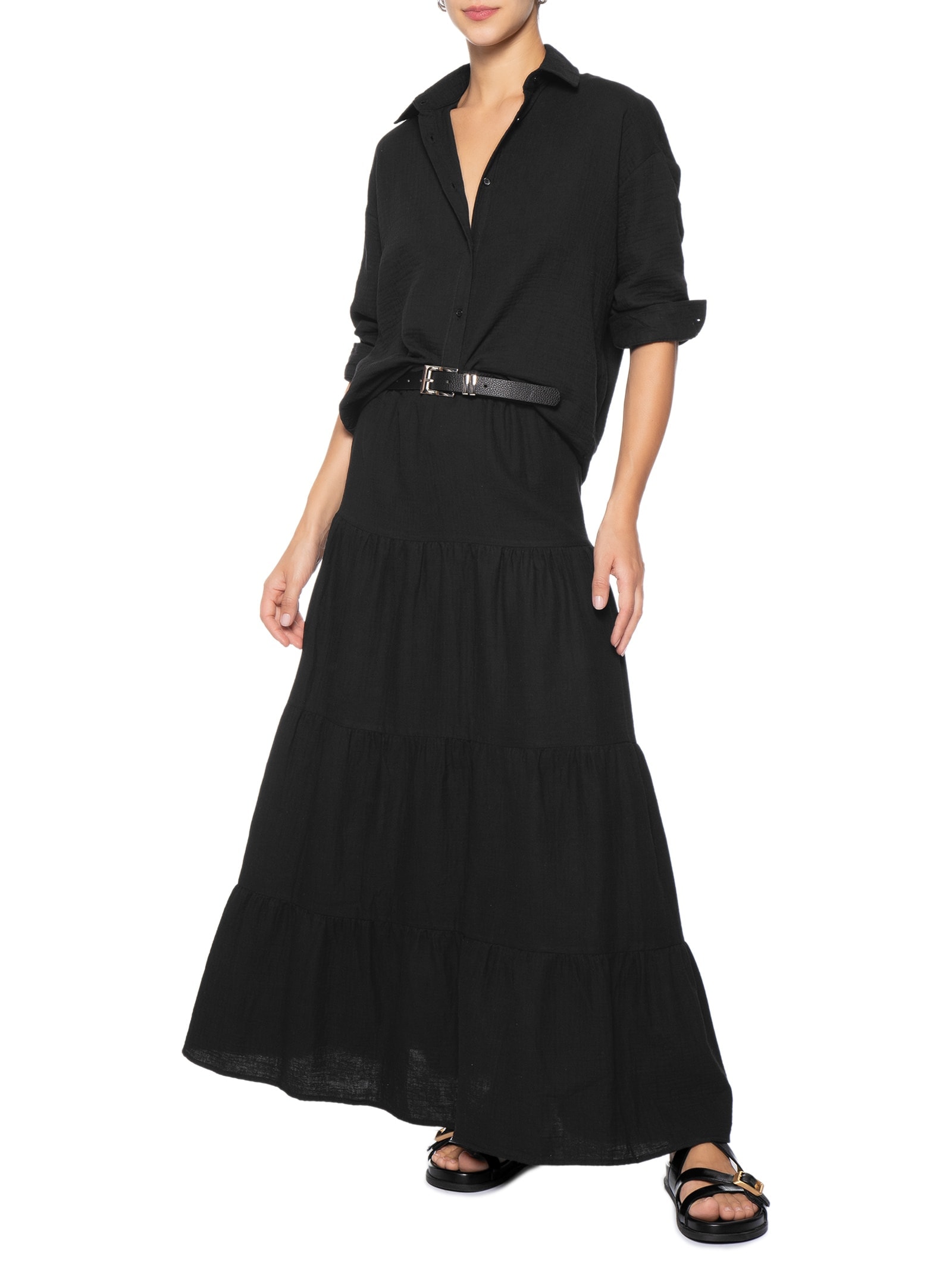 Saia Midi Marias Preto Basiq