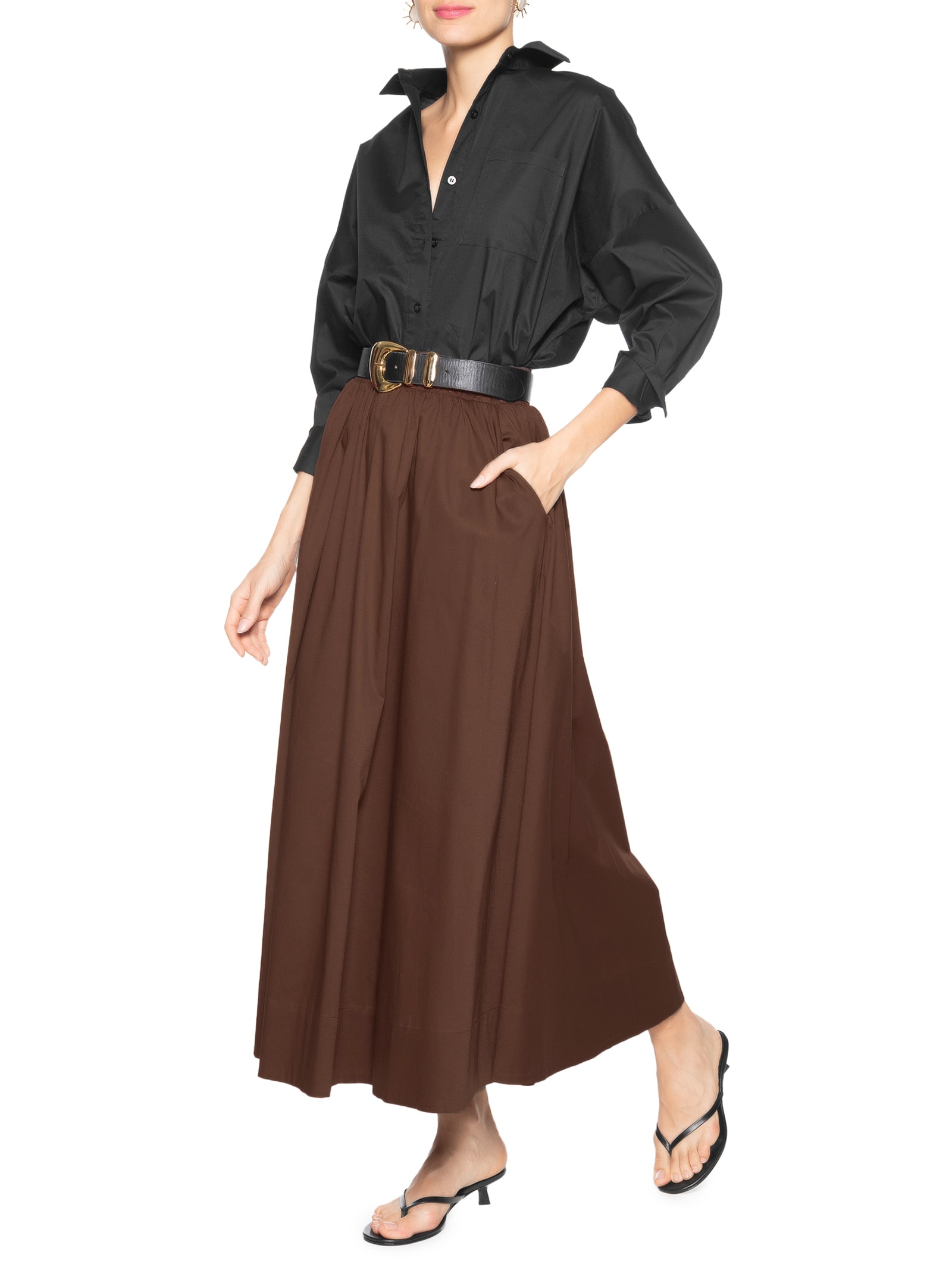 Saia Midi Maxi Godê Marrom '2Essential