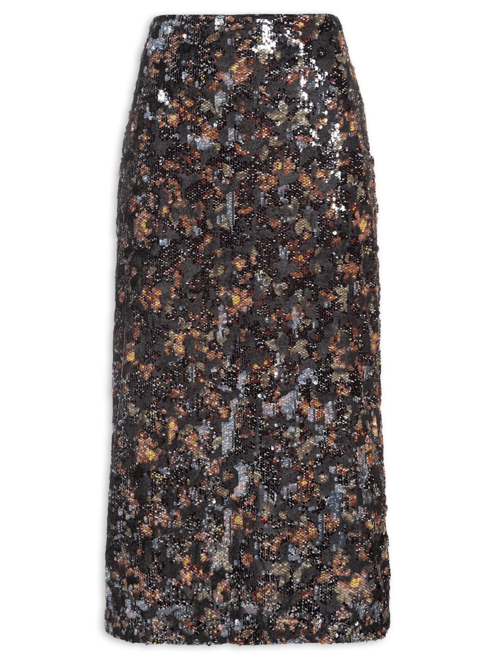 Saia Midi Paetê Estampa Blush Preto Maria Filó