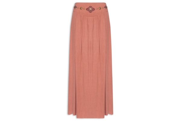 Saia Midi Pala Bordado - Rosa