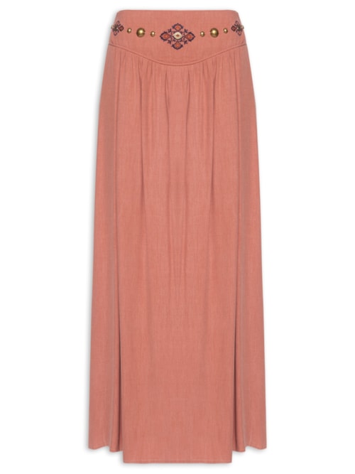 Saia Midi Pala Bordado – Rosa