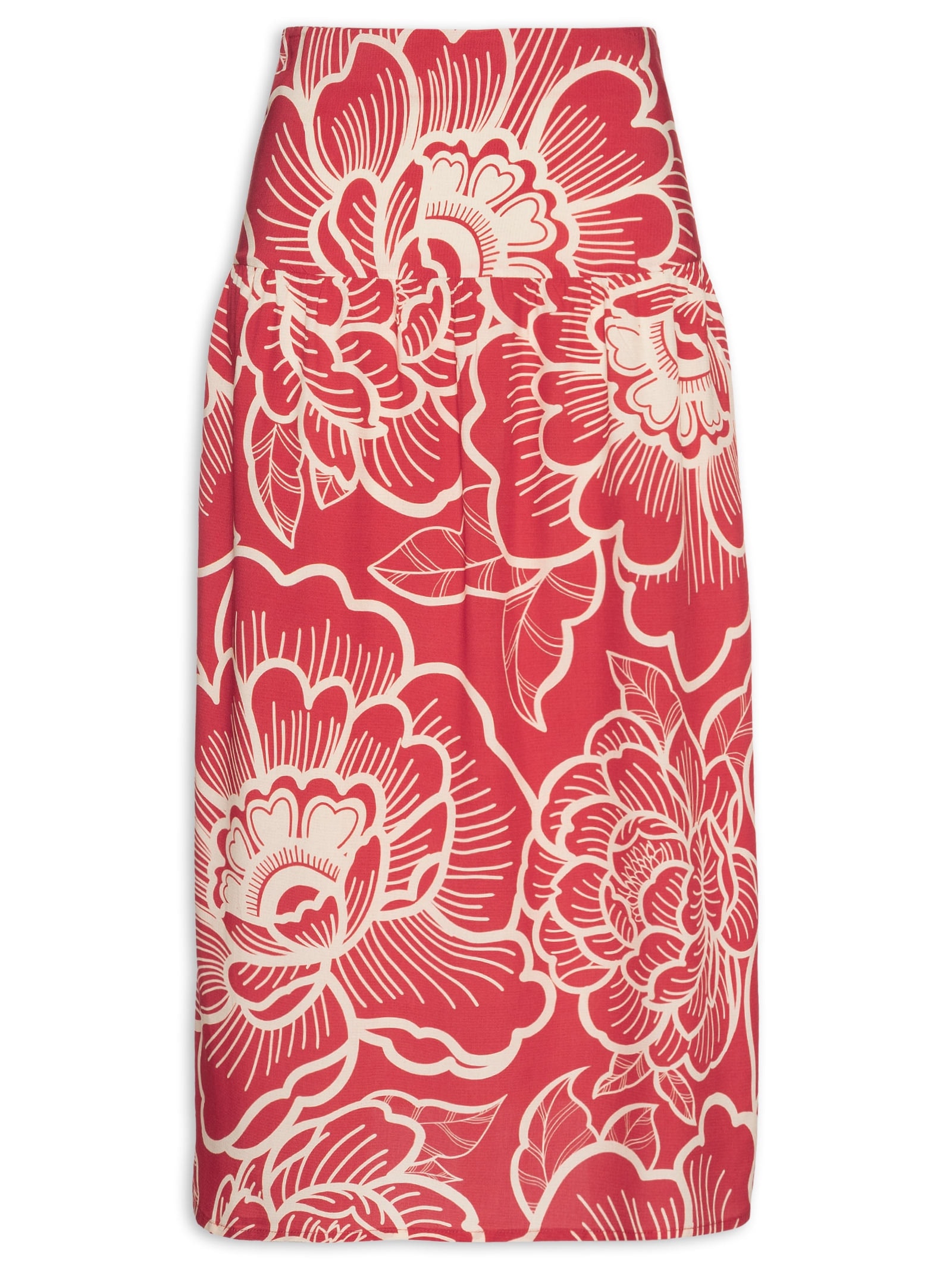 Saia Midi Pala Com Zíper Vermelho Cacay