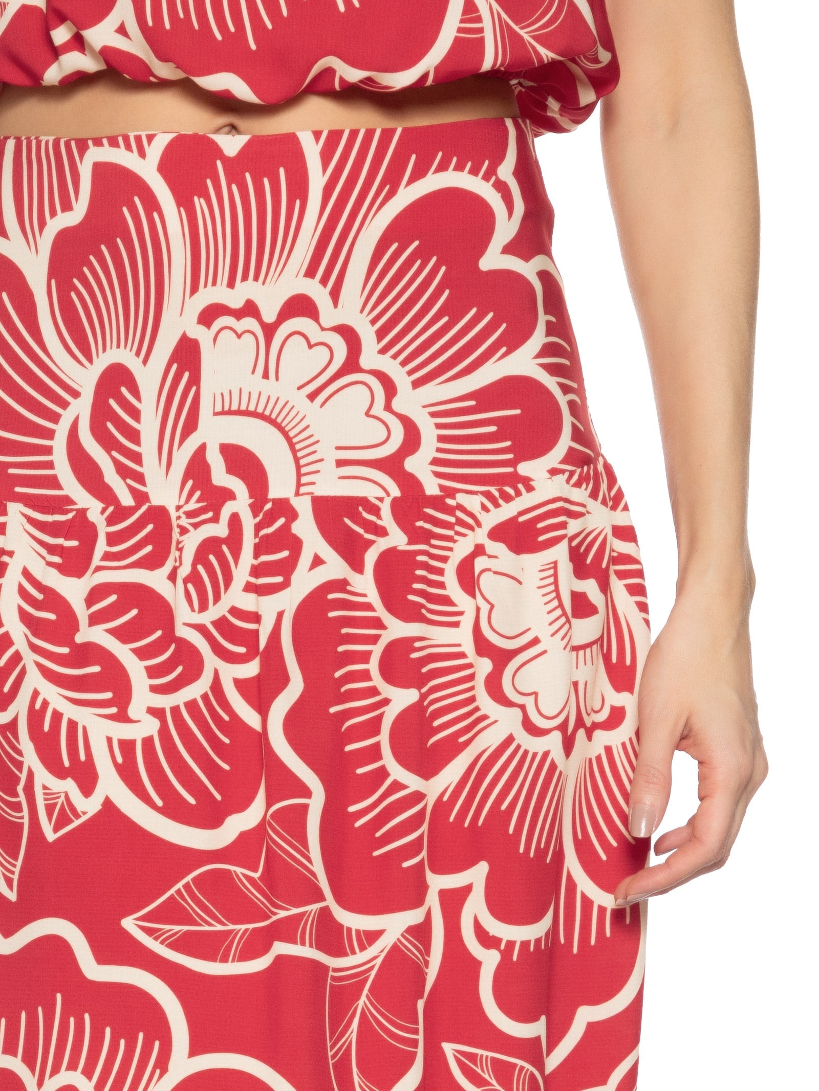 Saia Midi Pala Com Zíper Vermelho Cacay