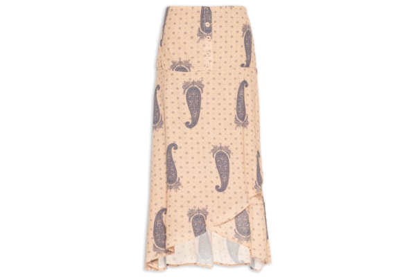 Saia Midi Pala Estampa Gold Blue - Bege