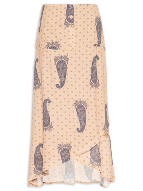 Saia Midi Pala Estampa Gold Blue – Bege