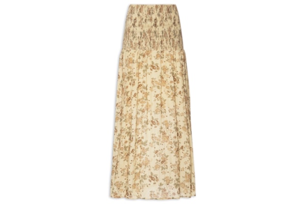 Saia Midi Pala Lastex Estampa Blush - Bege