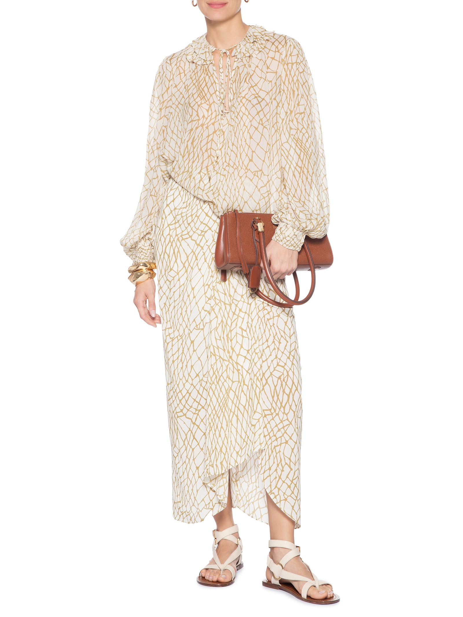 Saia Midi Pareô Bege Animale