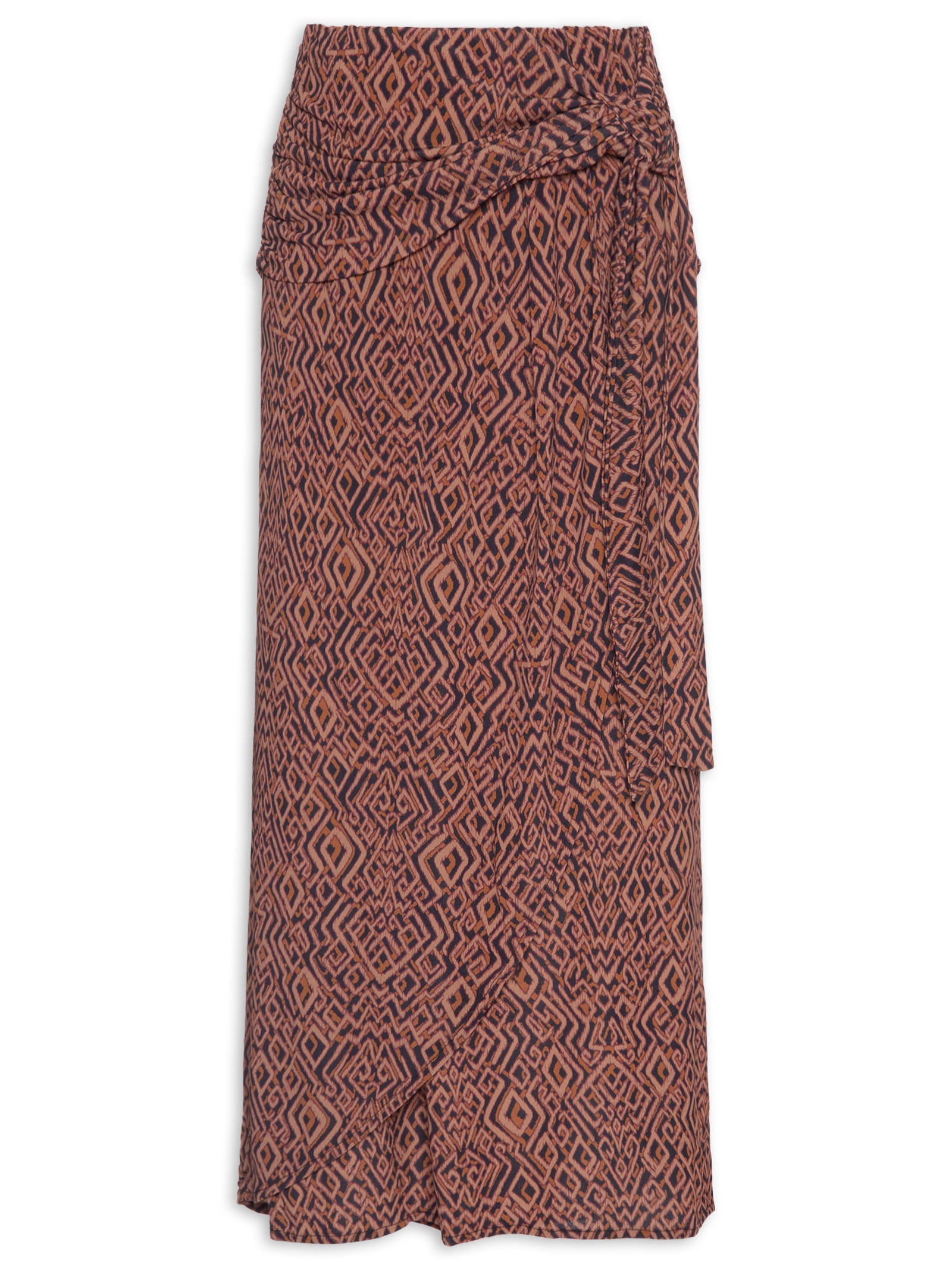 Saia Midi Pareô Estampada Marrom Maria Filó