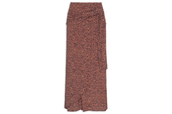 Saia Midi Pareô Estampada - Marrom