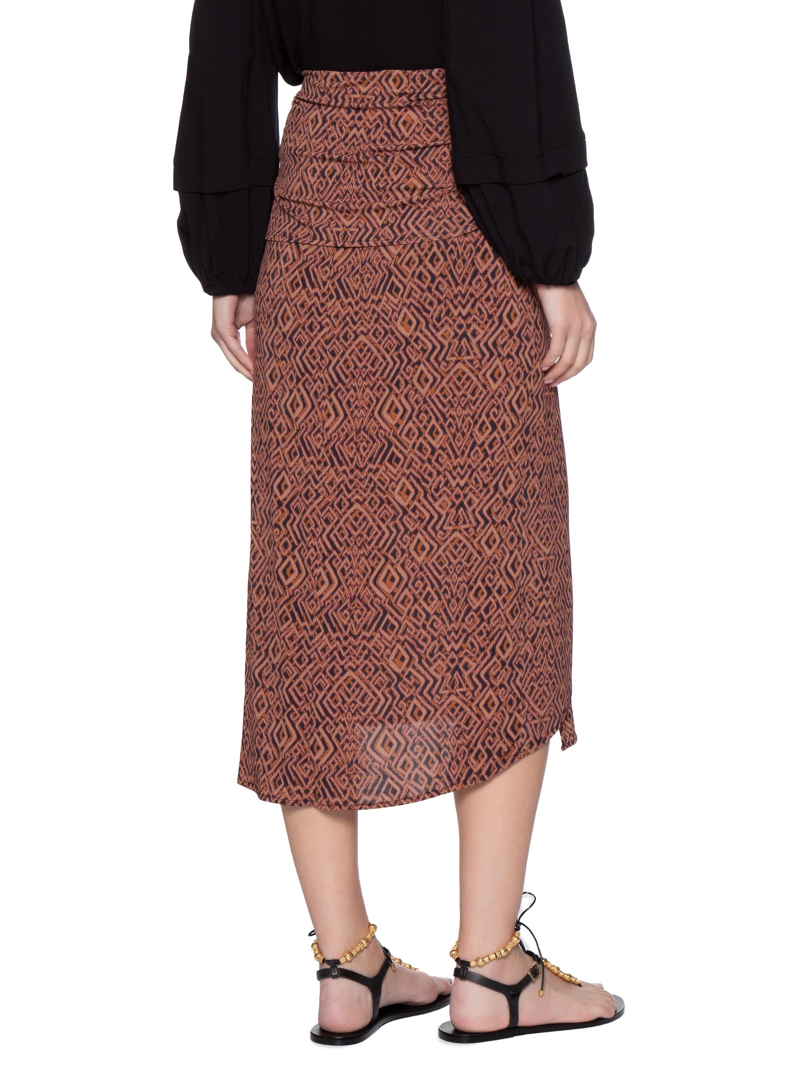 Saia Midi Pareô Estampada Marrom Maria Filó